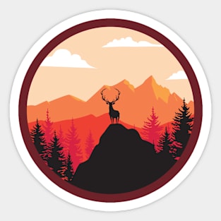 Deer Mountain Adventure Illustration Sticker